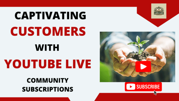 Promotional poster for a YouTube Live event on captivating customers. Features hands holding a small plant with a prominent play button and "Subscribe" button. Logos and text emphasize community subscriptions against a nature-themed background, inviting viewers to connect and grow together.